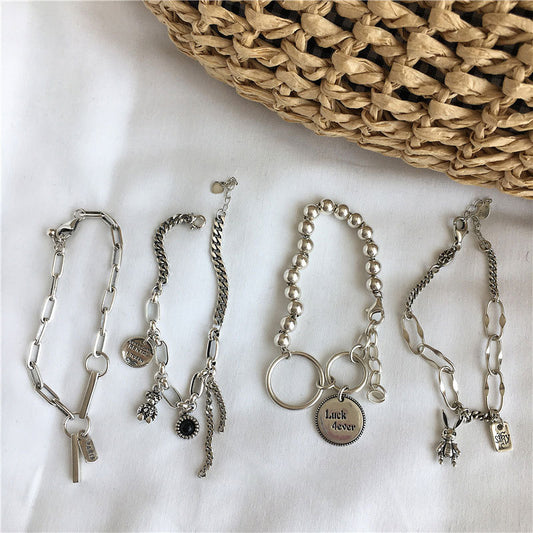 Women's Sterling Silver Luck Little Bear Rabbit Letter Bracelet