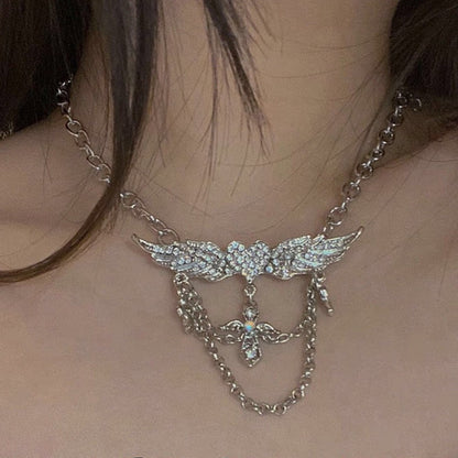 Heart Wings Rhinestone Necklace